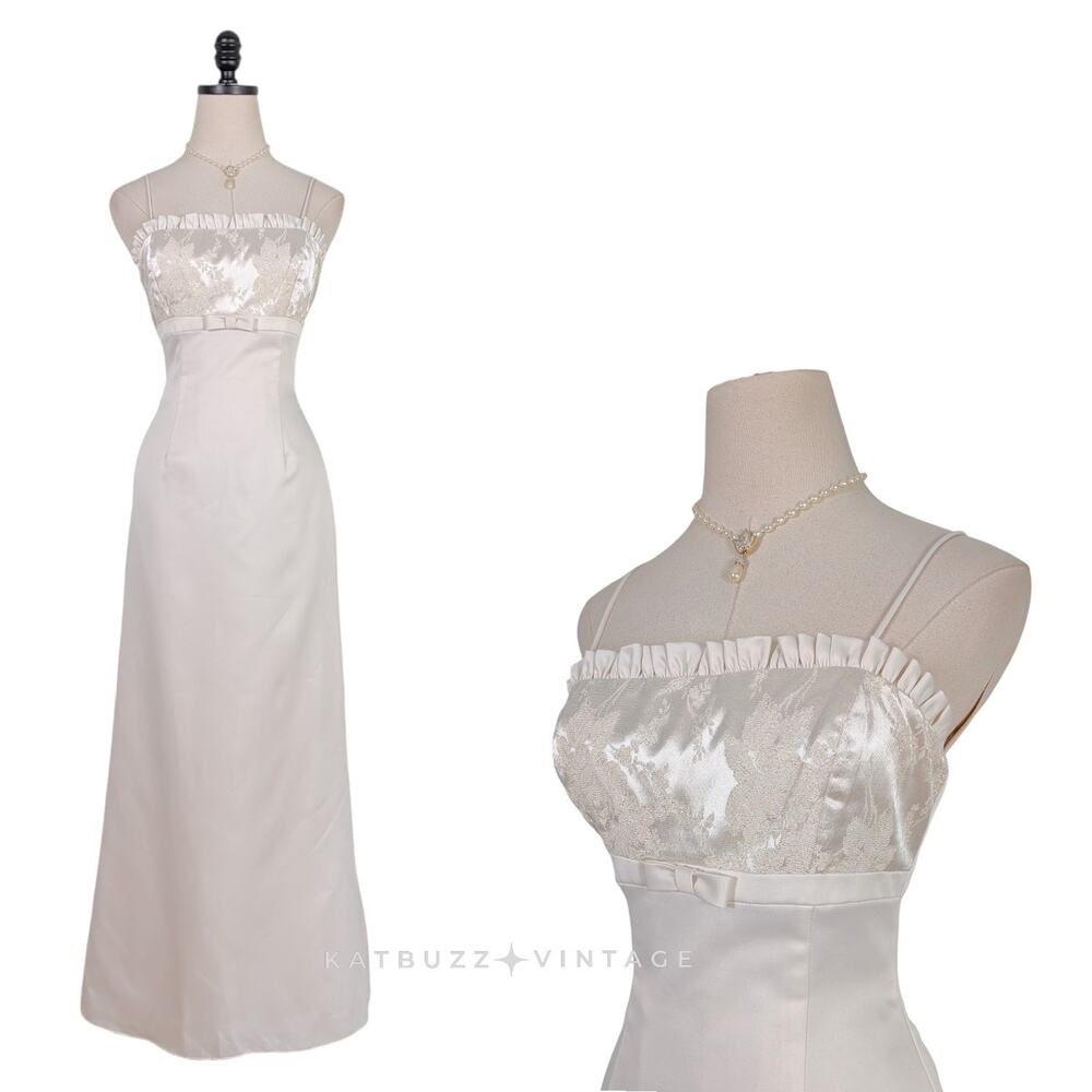 Vintage Morgan Co Prom Dress Maxi Gown 6 Cream Babydoll Regency 90S Princess Y2K